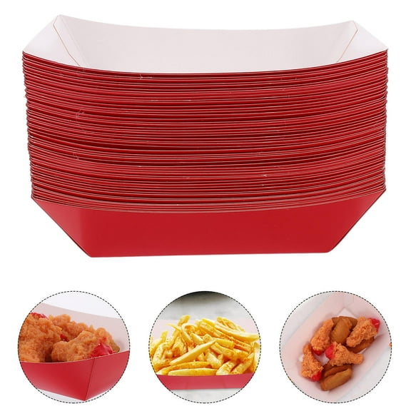 COMPUKAS Food Tray Disposable Red Paper 50PCS for Holding French Fries