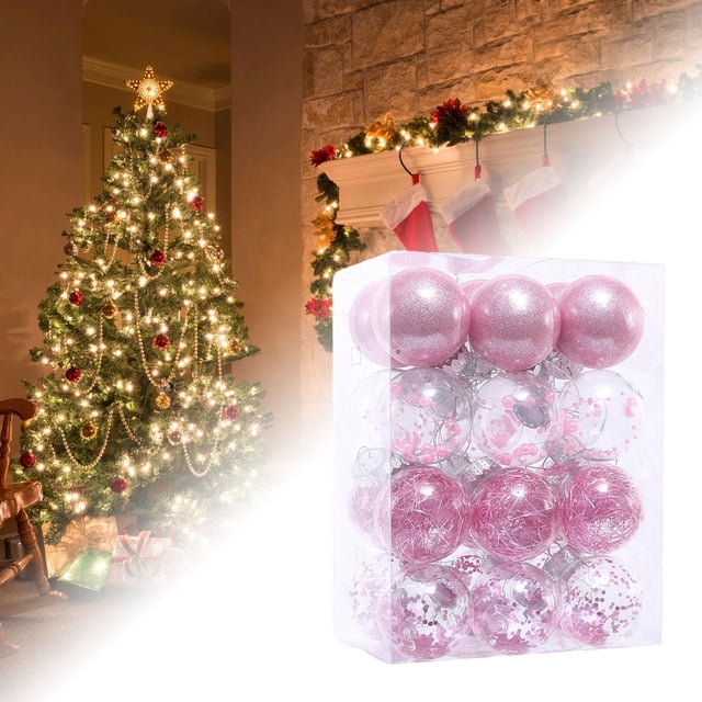 Adornos de bolas navideñas irrompibles perfecl 24 piezas Rosa claro