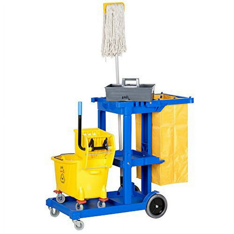 BENTISM Commercial Janitorial Janitor Cart 3-Shelf 200 lbs Janitorial  Trolley Cleaning Cart with 25 Gallons PVC Bag and Cover for Housekeeping