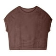 thumbnail image 5 of JGGSPWM Womens Summer Scoop Neck Short Sleeve Sweater Casual Crochet Hollow Out Knit Tops Pullover Shirts Beach Coverup Brown L, 5 of 6