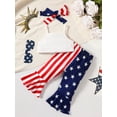 thumbnail image 3 of Independence Day Toddler Girls Pants Suit, Casual Street Party Short Vest Star Striped Bell-Bottoms Trousers Head Band Set, 3 of 8