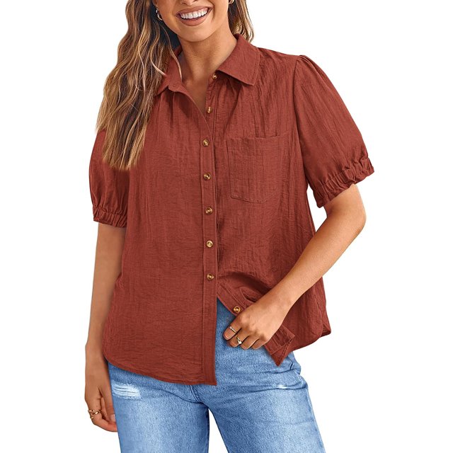 Camisa PRETTYGARDEN para mujer, cuello en V, cuello en V, manga corta