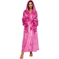 thumbnail image 1 of Womens Long Hooded Plush Robe, Soft Thick Warm Fleece Bathrobe Full Length House Coat, 1 of 7