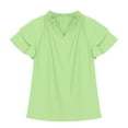 thumbnail image 3 of lcziwo Girls Summer T Shirts Trendy Double Layer Ruffle Short Sleeve Cute Tees Tops Kids V Neck Comfy Blouse Vacation Travel Clothes Green 5 Years Vacation Sale, 3 of 9