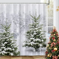 Christmas Tree Shower Curtain Winter Forest Pine Tree Snowflake Snowfall Natural Scene Bathroom Shower Curtains for Bathtub Decoration with Hooks 72x72 Inch