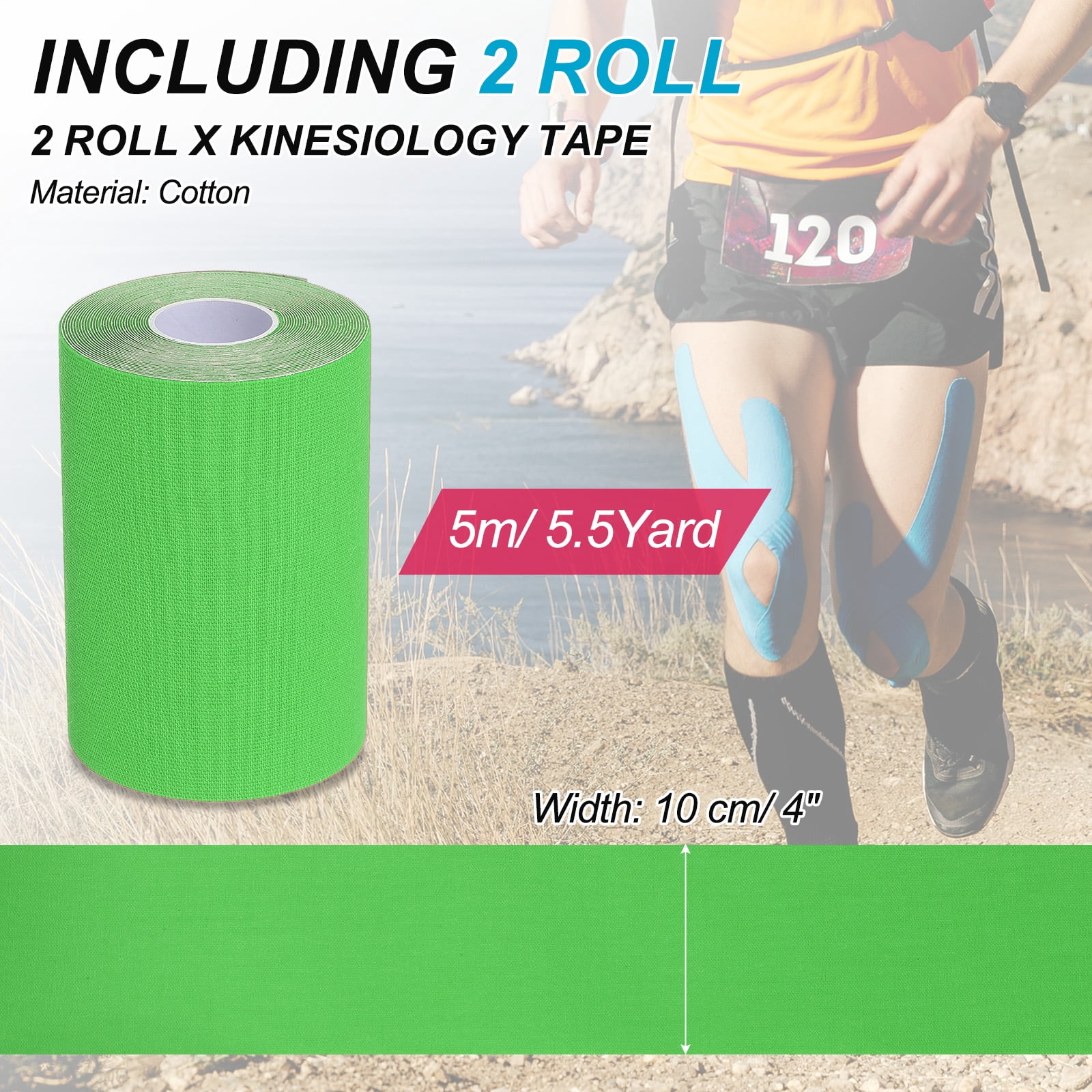 Uxcell Kinesiology Tape, Adhesive Cotton Sports Muscle Support Tape Waterproof Elastic Tape for Knee Ankle Wrist Green
