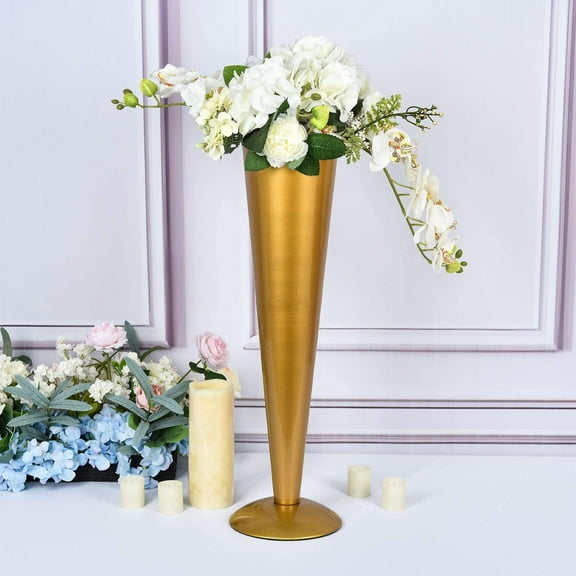 BalsaCircle Gold 27" Metal Trumpet Flower Vase Centerpiece Wedding Party Catering Decorations