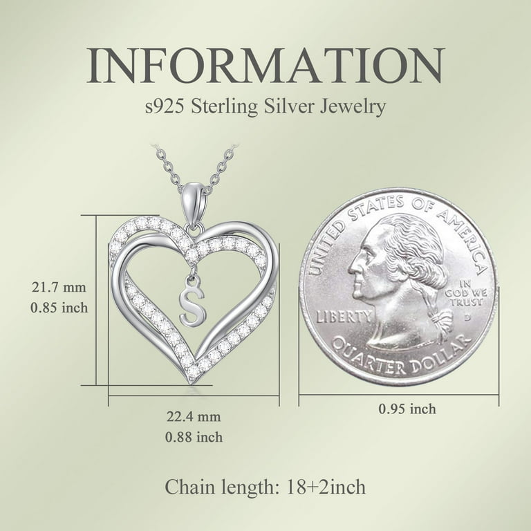 WINNICACA S925 Sterling Silver Heart Initial S Pendant Necklace