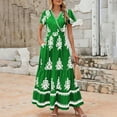 thumbnail image 5 of HOMBOM Summer Dresses for Women Floral Maxi V-Neck Green Peasant Short Sleeve Pocket 2024 Boho Beach Dress L, 5 of 8