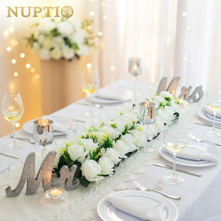 Nuptio Artificial White Rose Floral Centerpieces for Tables, Silk