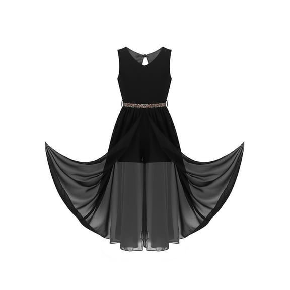 TSSOE Girls V Neck Maxi Romper Dress with Short Jumpsuit Junior Bridesmaid Wedding Dance Party Gown Black 16