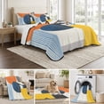 thumbnail image 6 of Quilts Twin XL Size Bedding Set, Orange Blue Yellow Lightweight Quilted Comforter, Geometric Farmhouse Stripes Soft Reversible Bedspread Coverlet with Pillow Covers for All Season, 68" x 98", 6 of 9