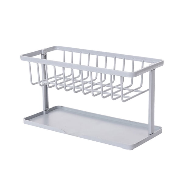 Escurridor de fregadero de doble capa, soporte para encimera, organizador de cocina para esponja, desinfectante de manos, bola de baño (gris)