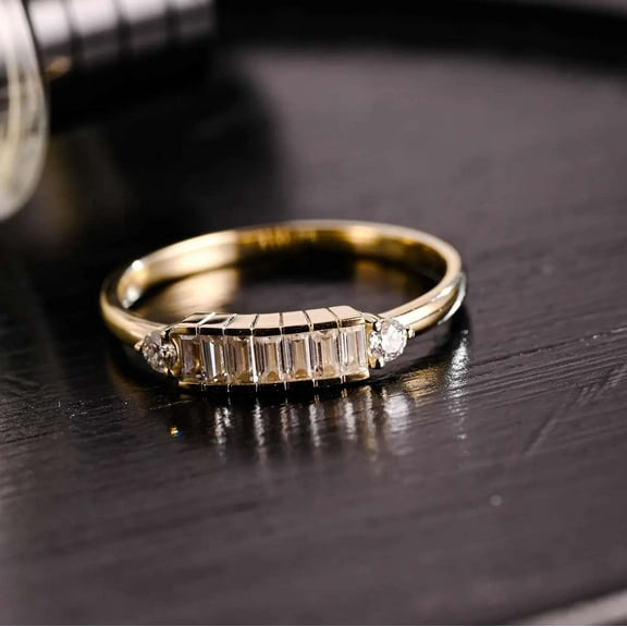 Jewelerix Moissanite Diamond Engagement Ring 3 CT Baguette Cut Ring Plated Rose Gold Classic Birthday Gift for Sister