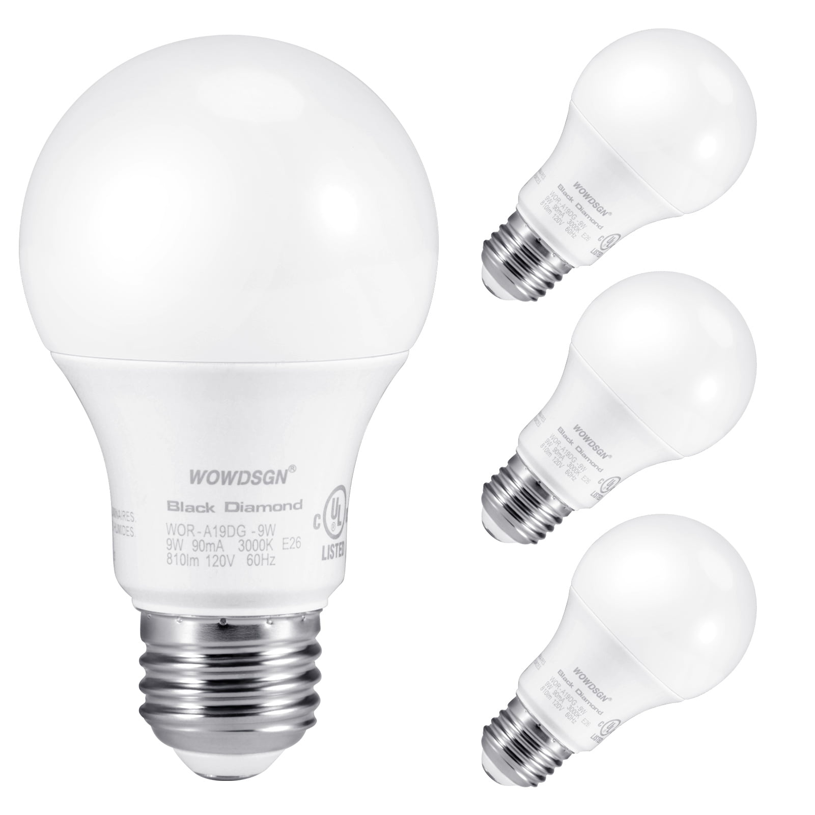 along Consistent pest WOWDSGN LED Light Bulbs, A19 3000K 9W Dimmable LED Bulbs, E26 LED Light  Bulbs 60 Watt Equivalent, Flicker-Free Warm-White, CRI 80+, UL Listed  (4-Pack) - Walmart.com