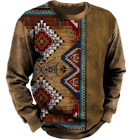 Mens Sweatshirt All-Over Print Crew Neck Pullover Hoodless Long Sleeve Winter Top