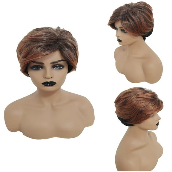 DOPI Human Hair Wigs For Women Black Color Natural Lace Hair Fashion Sexy Short Wavy Curly Parting Synthetic Wig Wave Black