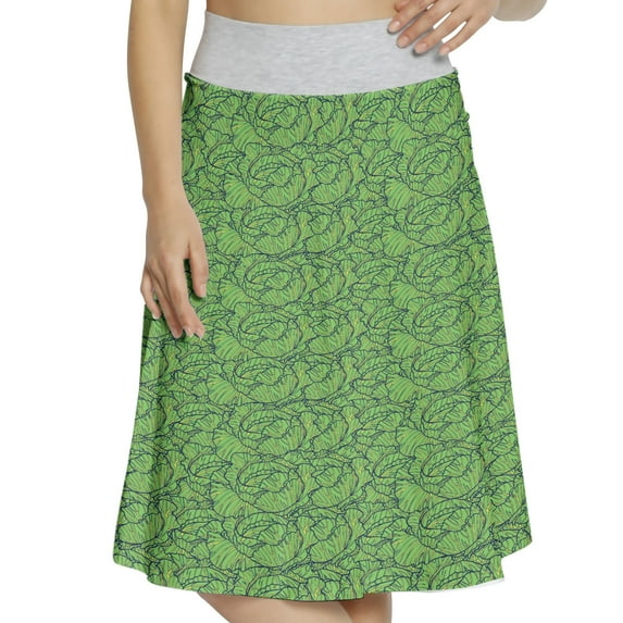 Women's Vegetable Art Cabbage Hand Drawn A-line Printed Skirt Casual Wear, XL, Green Yellow and Black, by Ambesonne