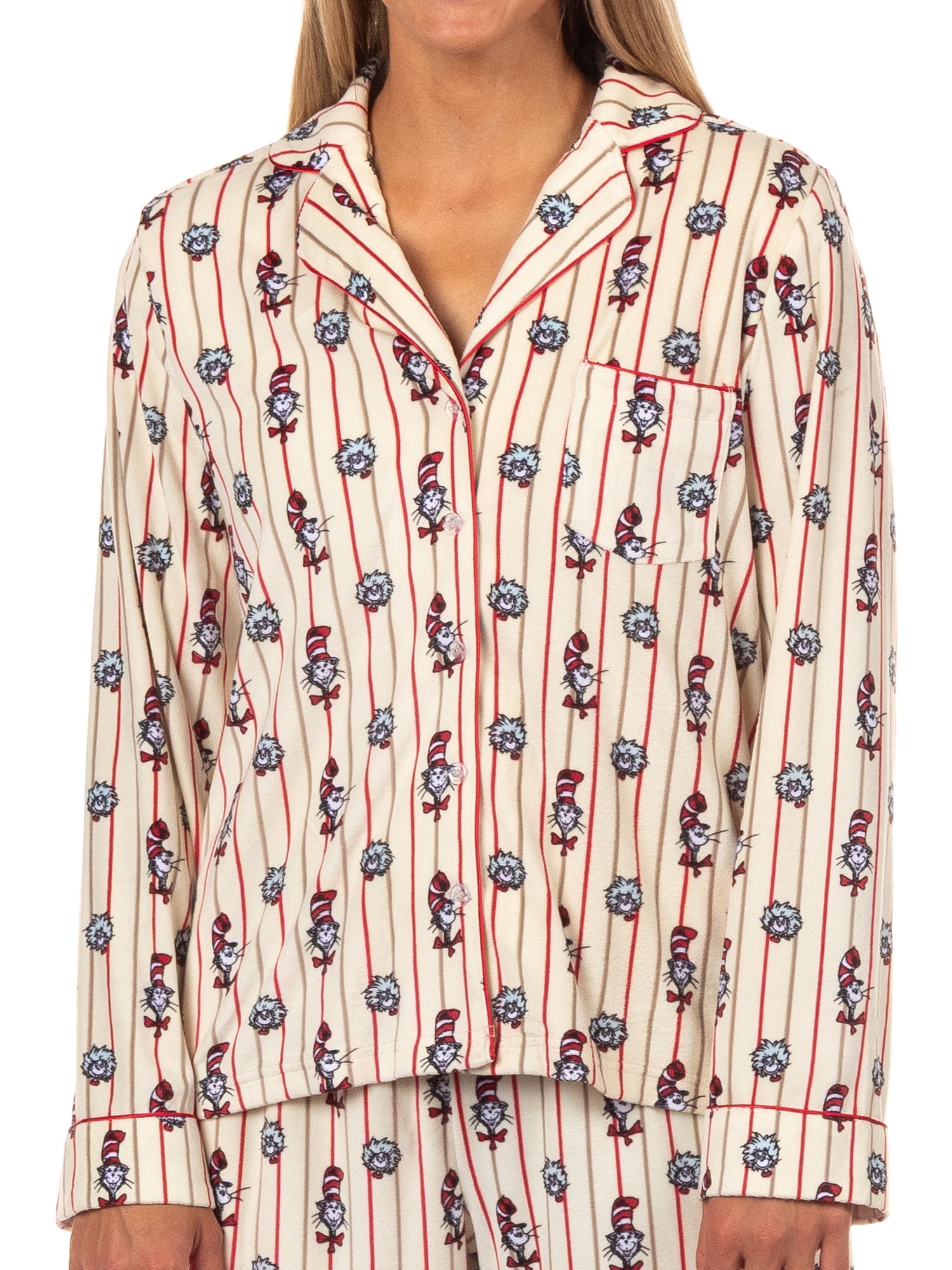 Dr. Seuss Cat in the Hat Matching Family Notch Collar Velour Pajama Sets, 2-Piece, Women's