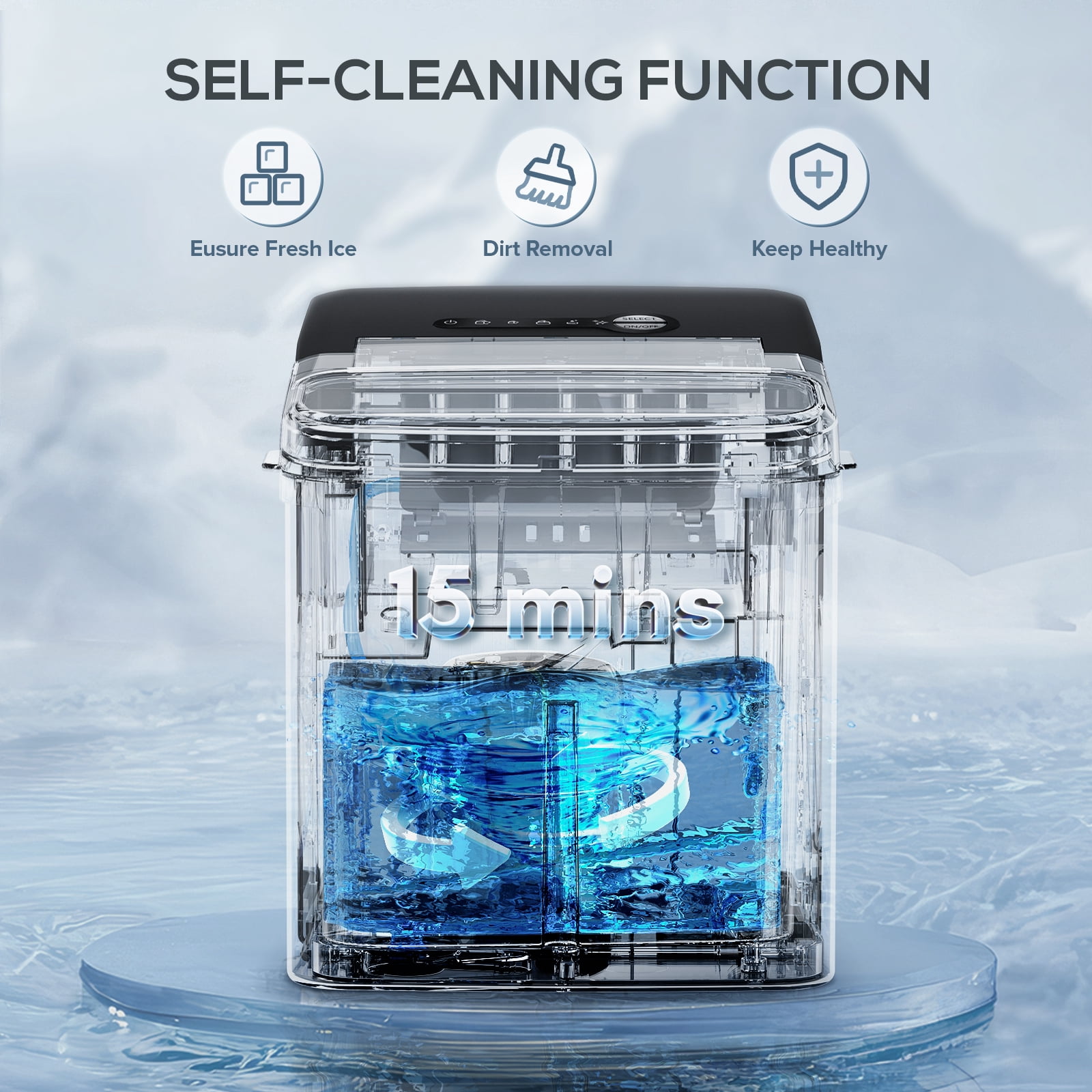 Auseo 18 lbs/24H Countertop Ice Maker Machine,  6 Bullet-Shaped Ice in 6 Min, Auto-Cleaning, Black