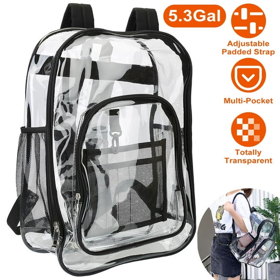 Imountek Heavy Duty Clear Backpack, 20L Transparent PVC Book Bag, Waterproof College & Work Backpack with Adjustable Padded Straps