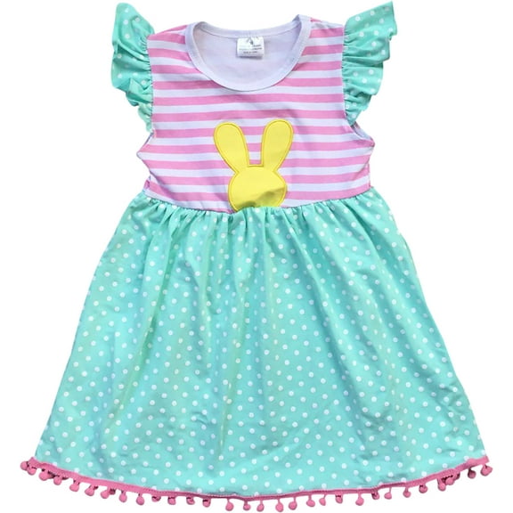 Little Girl Dress Kids Cap Sleeve Stripe Polka Dot Easter Summer Girl Dress Mint 4 M (501285)