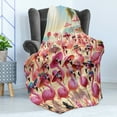 thumbnail image 3 of Ambesonne Flamingo Fleece Throw Blanket Tropical Birds Funny Beach 50"x70" Pink Beige and Pale Sky Blue, 3 of 5