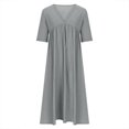 thumbnail image 3 of TIANEK Sundresses for Plus Size Women Short Sleeve Deep V-neck Pleated Holiday Beach Midi Dresses with Pocekts, 3 of 5
