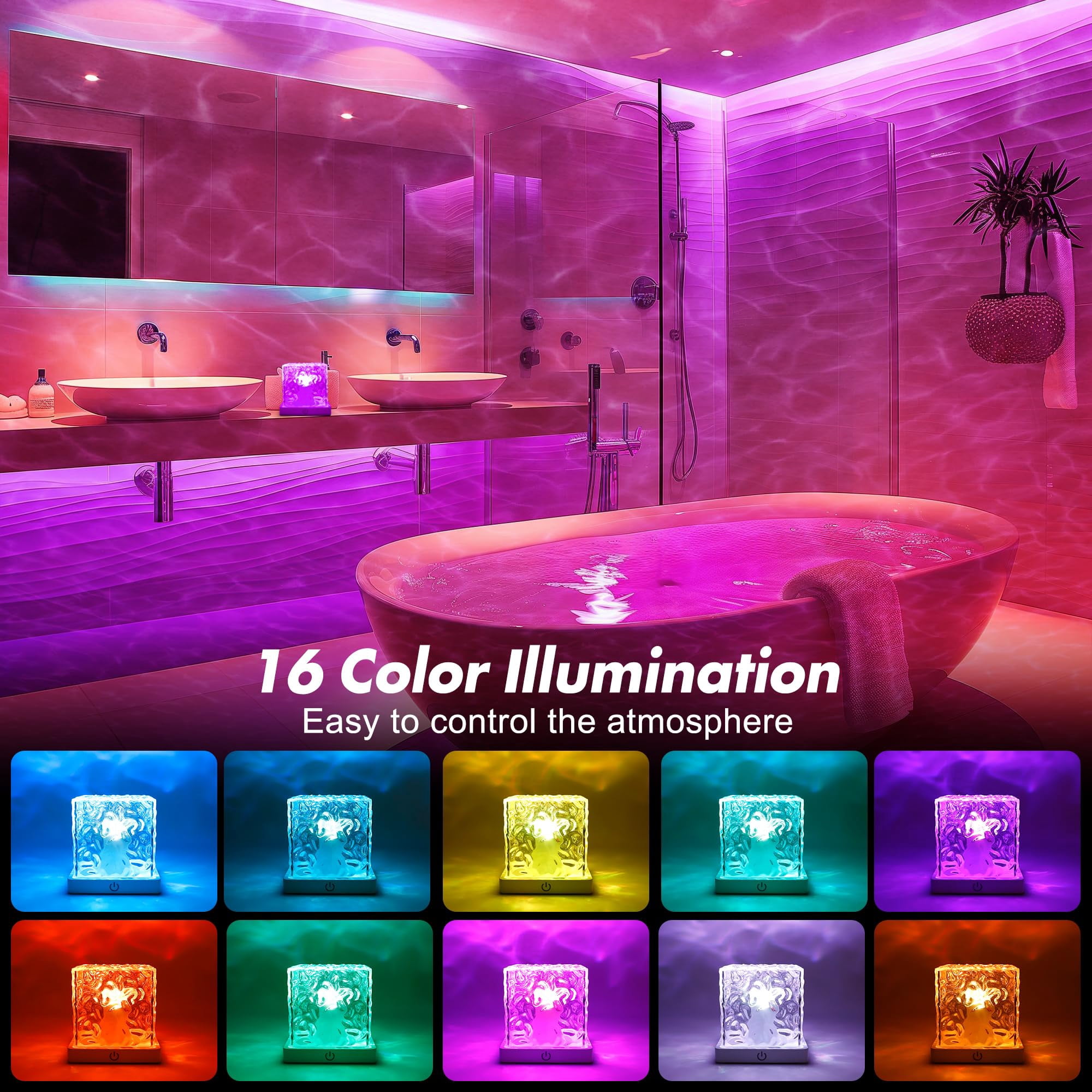 Ocean Wave Projection Lamp, 16 Color RGB Mood Light with Remote, 3D Water Ripple Night Light for Kids Room, Meditation, Yoga, Home Decor(2 Pcs)