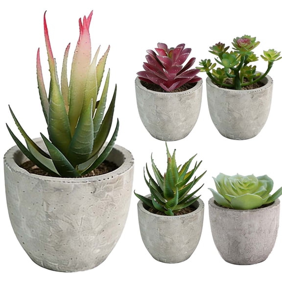 USPEED 5 Pots Succulents Plants Artificial in Pots Small Fake Plants for Bedroom Aesthetic Living Room Shelf Bathroom Decor Office Desk Accessories