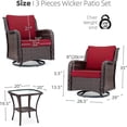 thumbnail image 2 of Outdoor 3 Pieces Bistro Set, Patio Swivel Wicker Glider Patio Chairs with Table Set, with 4”Thick Cushions and Coffee Table for Porch, Balcony, Deck, Red, 2 of 9