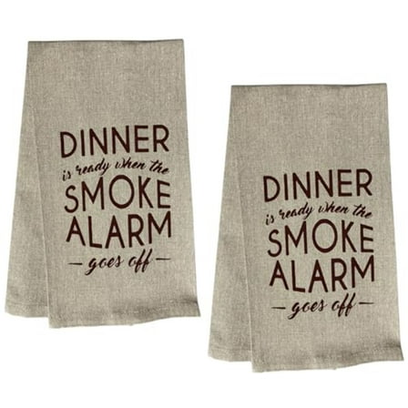 Dinner is Ready When The Smoke Alarm goes Off. Two-Piece Cotton Soft and Absorbent Funny Flour Sack Kitchen Towels Dish Cloths for Home Decor and Housewarming 15 X 25 Inches.