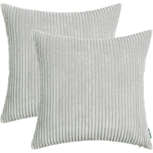 HTOOQ Light Grey Gray Decorative Throw Pillow Covers Set 18X18 inch for Couch Sofa Living Room Bed Corduroy Soft Cozy Solid Square Throw Pillows Case Cushion Cover Pack of 2 Striped Decoration