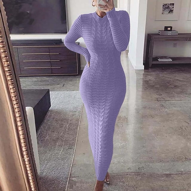 Gspmoly Robes d'Été pour Femmes, Robe Mode pour Femmes à Fleurs Colorées en Tricot à Manches Longues, Robes Formelles pour Femmes en Liquidation