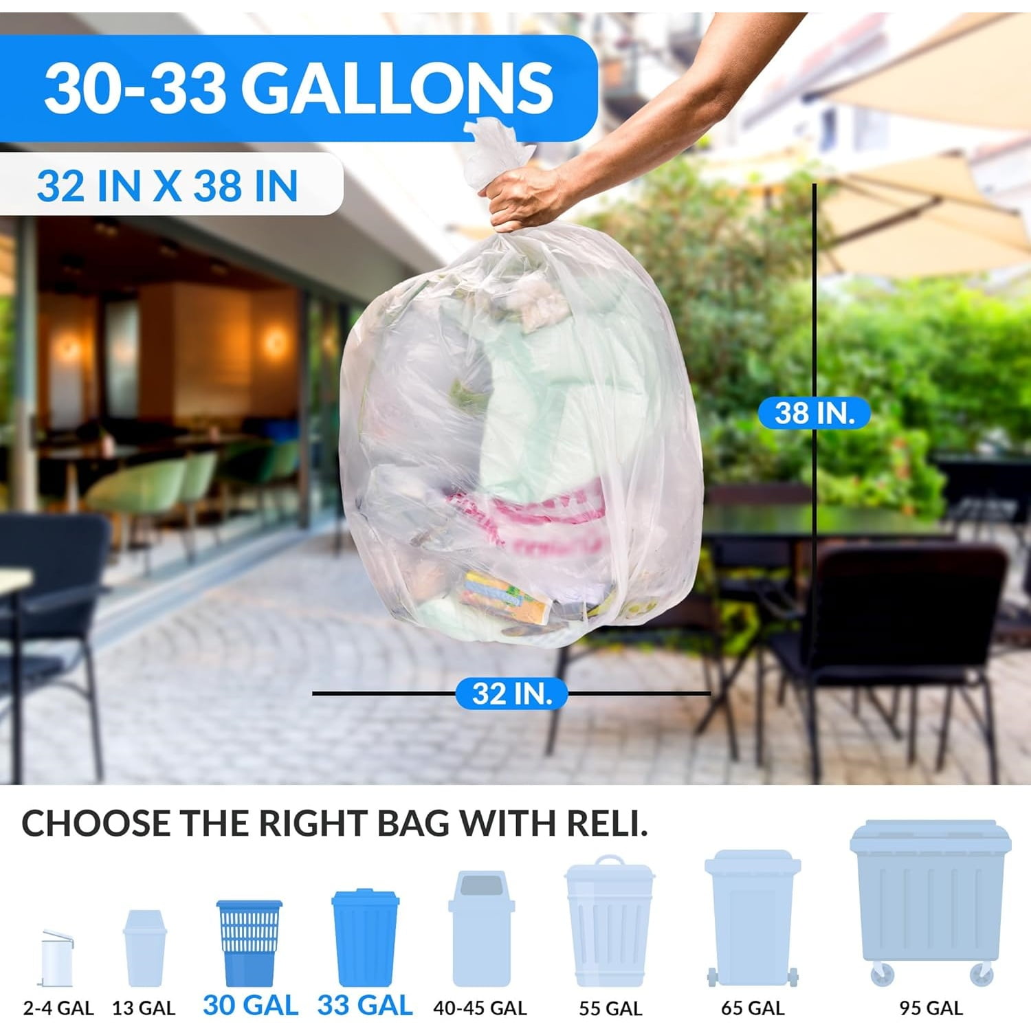 30-33 Gallon Trash Bags Heavy Duty | 250 Count Bulk | Clear Large Trash Bags 30+, 32 Gallon