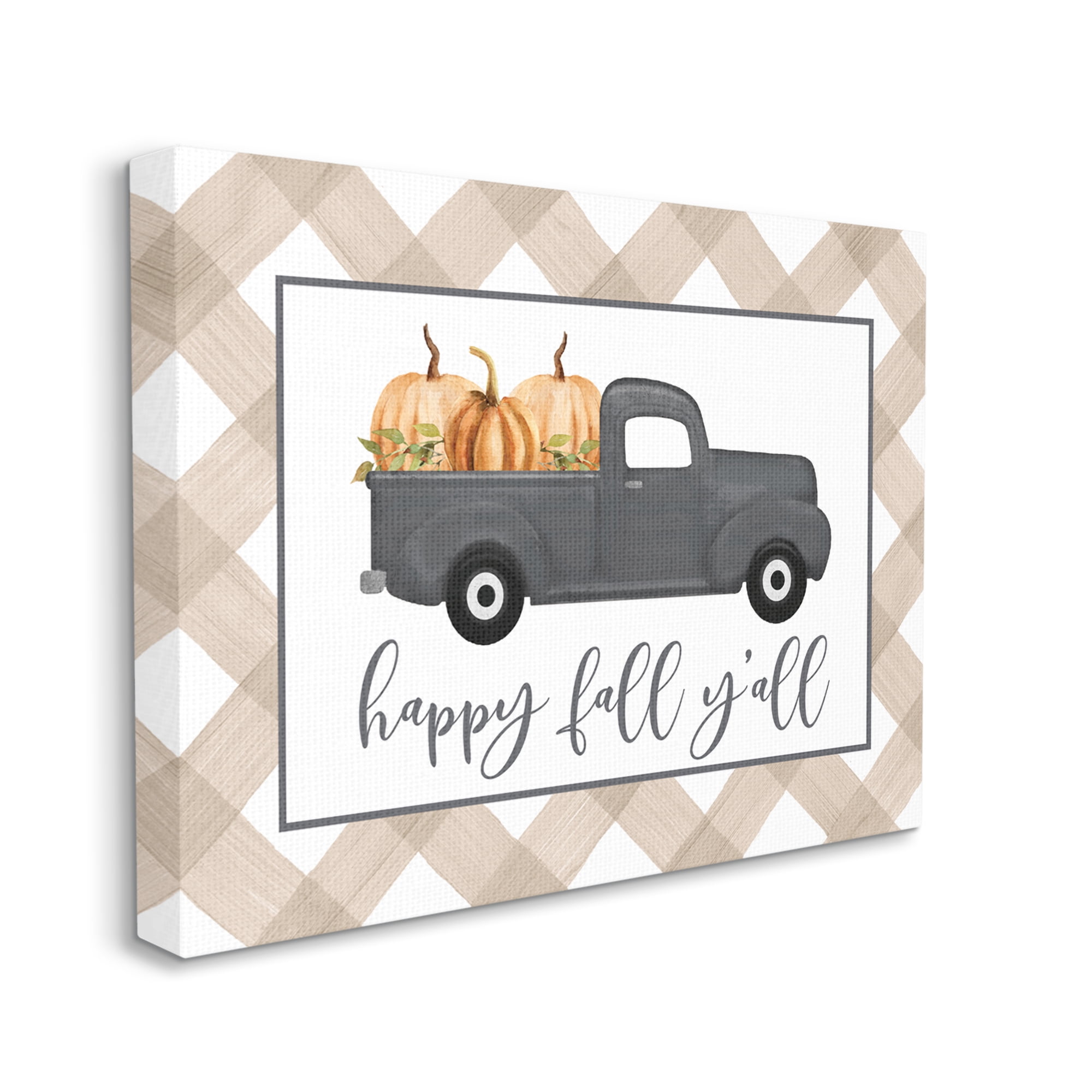 Stupell Industries Happy Fall Y'all Vintage Truck Carrying Pumpkins Graphic Art Gallery Wrapped Canvas Print Wall Art, Design by Lettered and Lined