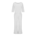 thumbnail image 4 of Yuyuzo Ensembles en Coton et Lin pour Femmes 2 Pcs Tenues Col Rond Manches Courtes Chandail avec Pantalons Longs Ensembles de Détente d'Été, 4 of 6