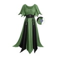 thumbnail image 2 of Fewfanhot Halloween Dresses for Women Gothic Chic Dress: Wine & Black Color-Block Bubble Sleeve Dress with Corset Waist, 2 of 6