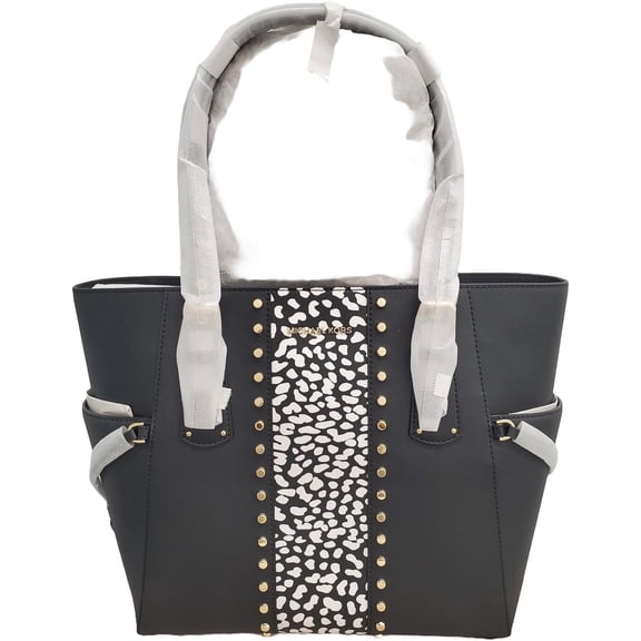 Michael Kors Voyager Stud Stripe East West Tote, Black/Optic White