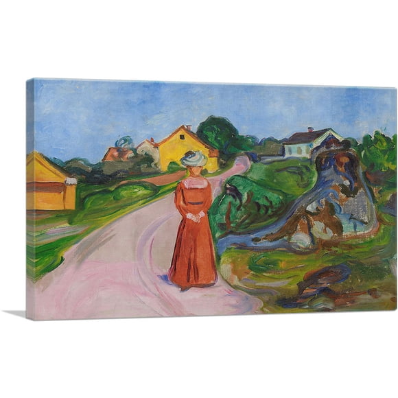 ARTCANVAS Femme en Robe Rouge 1903 Impression sur Toile par Edvard Munch - Taille : 18 Pouces x 12 Pouces (0.75 Pouces de Profondeur)