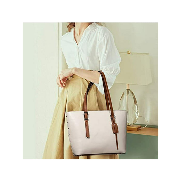 Women Tote Bag With Zipper Pocket Shoulder Strap Leather 