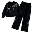 thumbnail image 2 of Angala 2 Piece Outfits For Girls Crew Neck Long Sleeve Bow Detail Sweatshirt With Pants Set Girls Fall Season Wear Clothes, 2 of 7