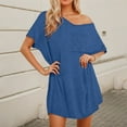 thumbnail image 2 of Women Nightgown Solid Color Sexy V Neck Short Sleeved Night Dress Sleepwear Blue XL, 2 of 4