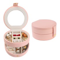 REGALWOVEN 2 Layer Accessory Box for Women Girls Birthday Gifts, PU Leather Accessory Organizer Case Storage Pink