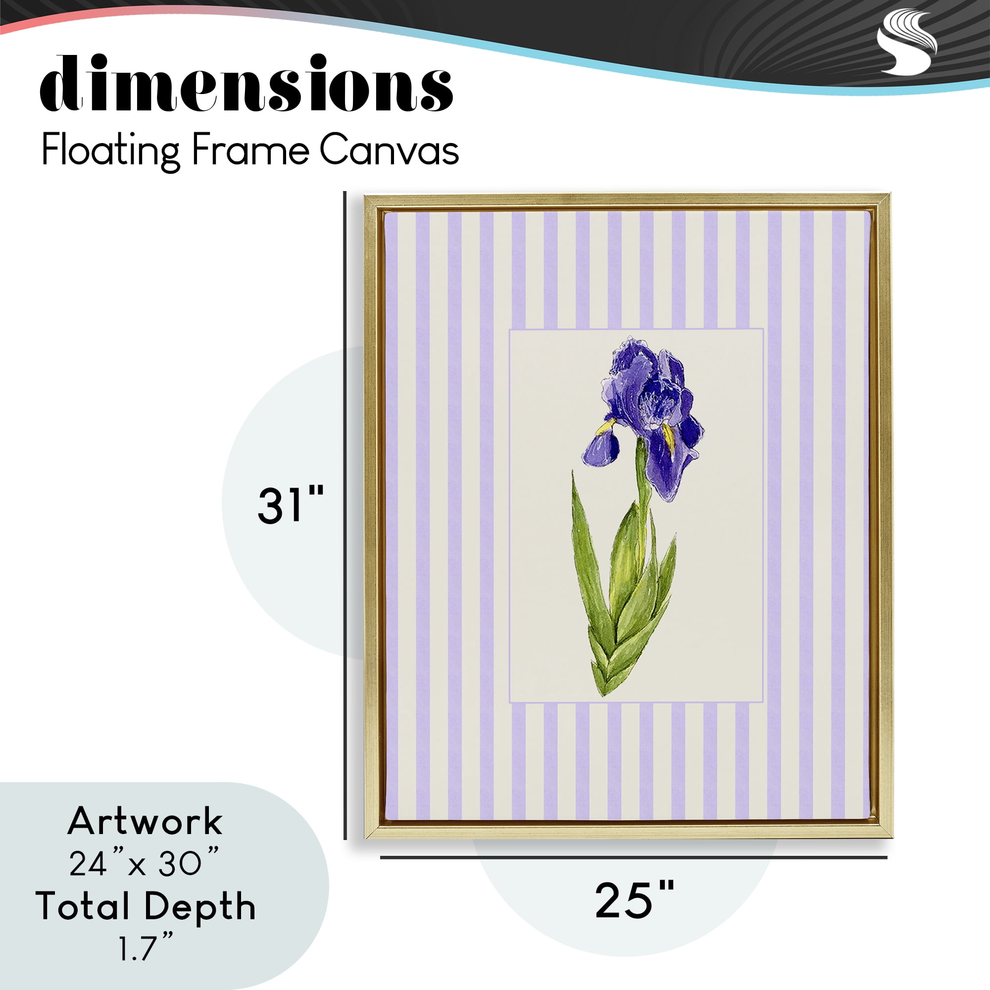 Purple Stripe Iris Gold Framed Floater Canvas Wall Art, design by Lisa Wehmeyer