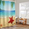 thumbnail image 4 of Cartoon Summer Beach Shower Curtain, Red Starfish Ocean Wave Palm Leaves Waterproof Shower Curtain Set with 12 Hooks Lightweight Bath Curtains Fabric Bathroom Decor 72x84 Inches, 4 of 9