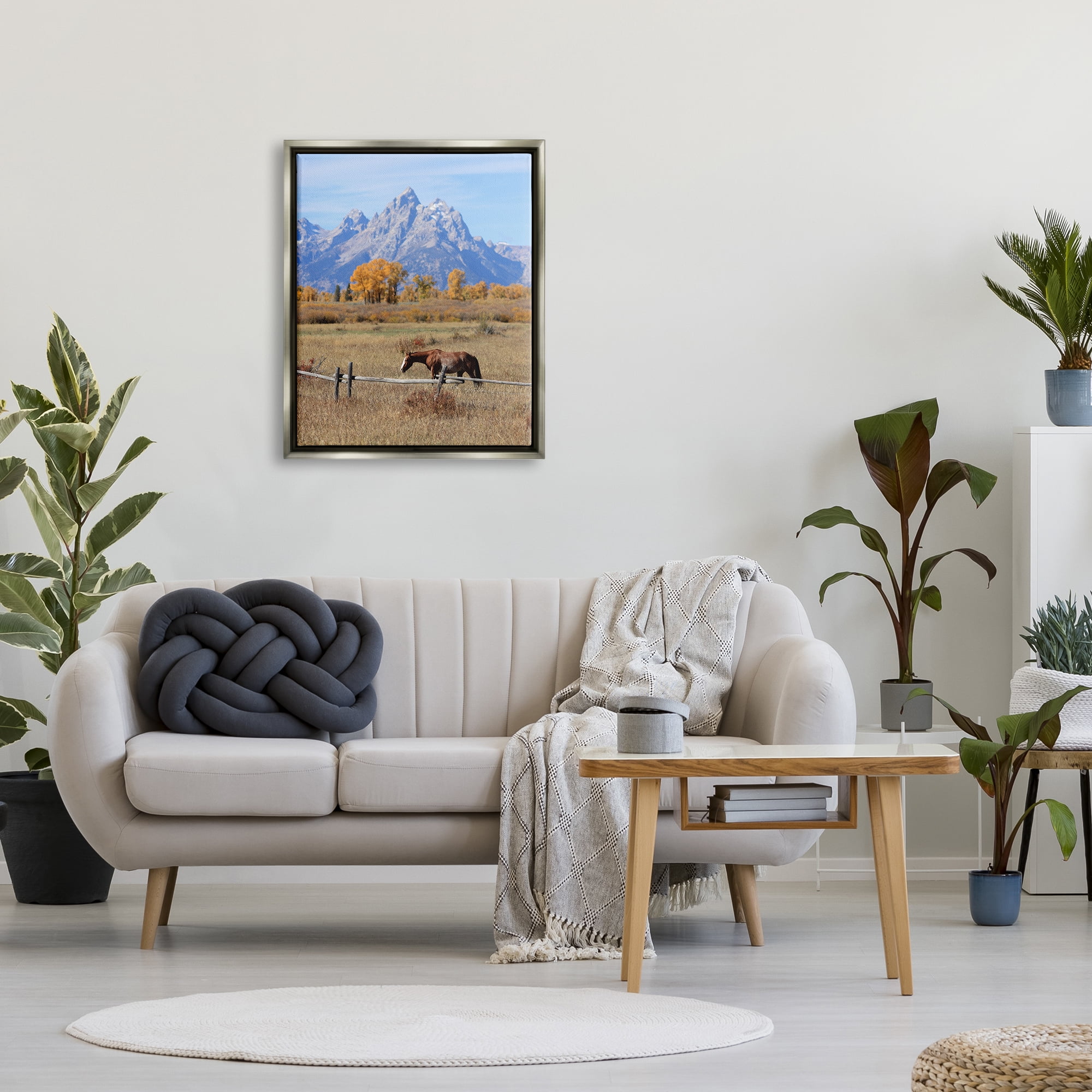Stupell Industries Mountain Nature Horse Landscape Photography Gray Floater Framed Canvas Art Print Wall Art, 25 x 31