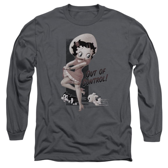Betty Boop Out Of Control Long Sleeve T-Shirt Adult 18/1 Charcoal