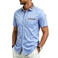 thumbnail image 2 of SAWOBUUN Men's Short Sleeve Button Down Shirt Plaid Casual Slim Fit Dress Shirt Summer Business Work Top with Chest Pocket, 2 of 9