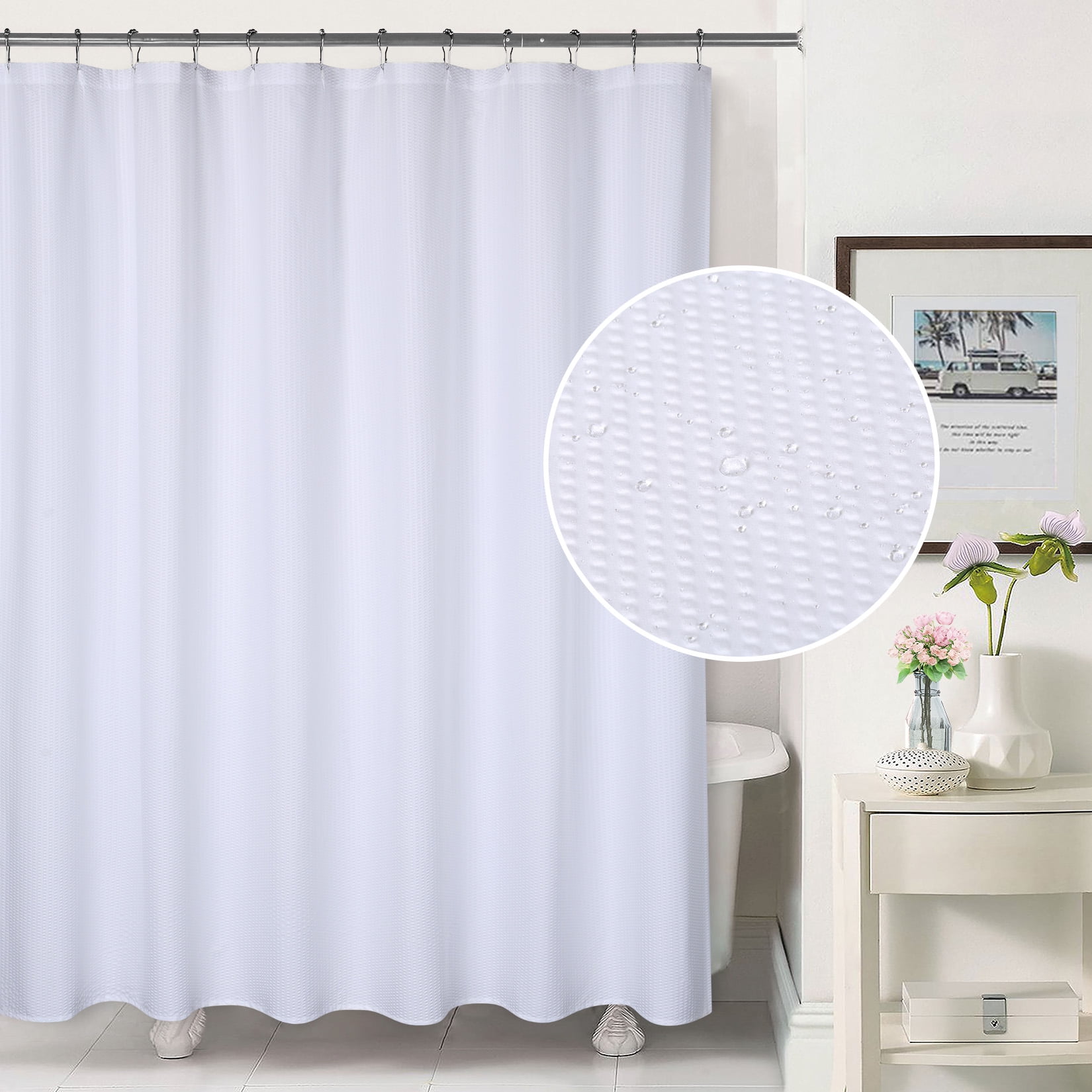 Haperlare White Extra Long Shower Curtain 72"Wx96"L Solid Waterproof Fabric Shower Curtain or Liner for Bathroom with Embossed Pattern, 1 Set